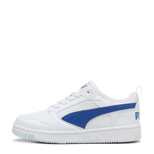 Puma Rebound V6 Lo sneakers wit/blauw Jongens/Meisjes Imitatieleer Meerkleurig