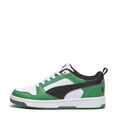 Puma Rebound V6 Lo sneakers wit/zwart/groen Jongens/Meisjes Imitatieleer