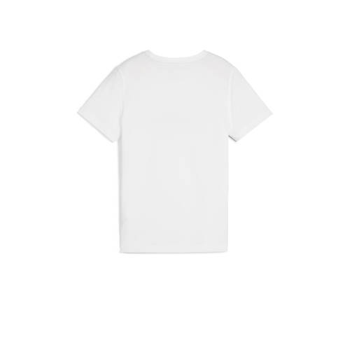 Puma T-shirt Essential+ met logo wit limegroen zwart Jongens Katoen Ronde hals 116