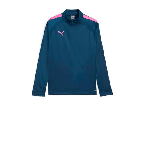 Puma junior voetbalshirt petrol/roze Sport t-shirt Blauw Jongens/Meisjes Polyester Opstaande kraag