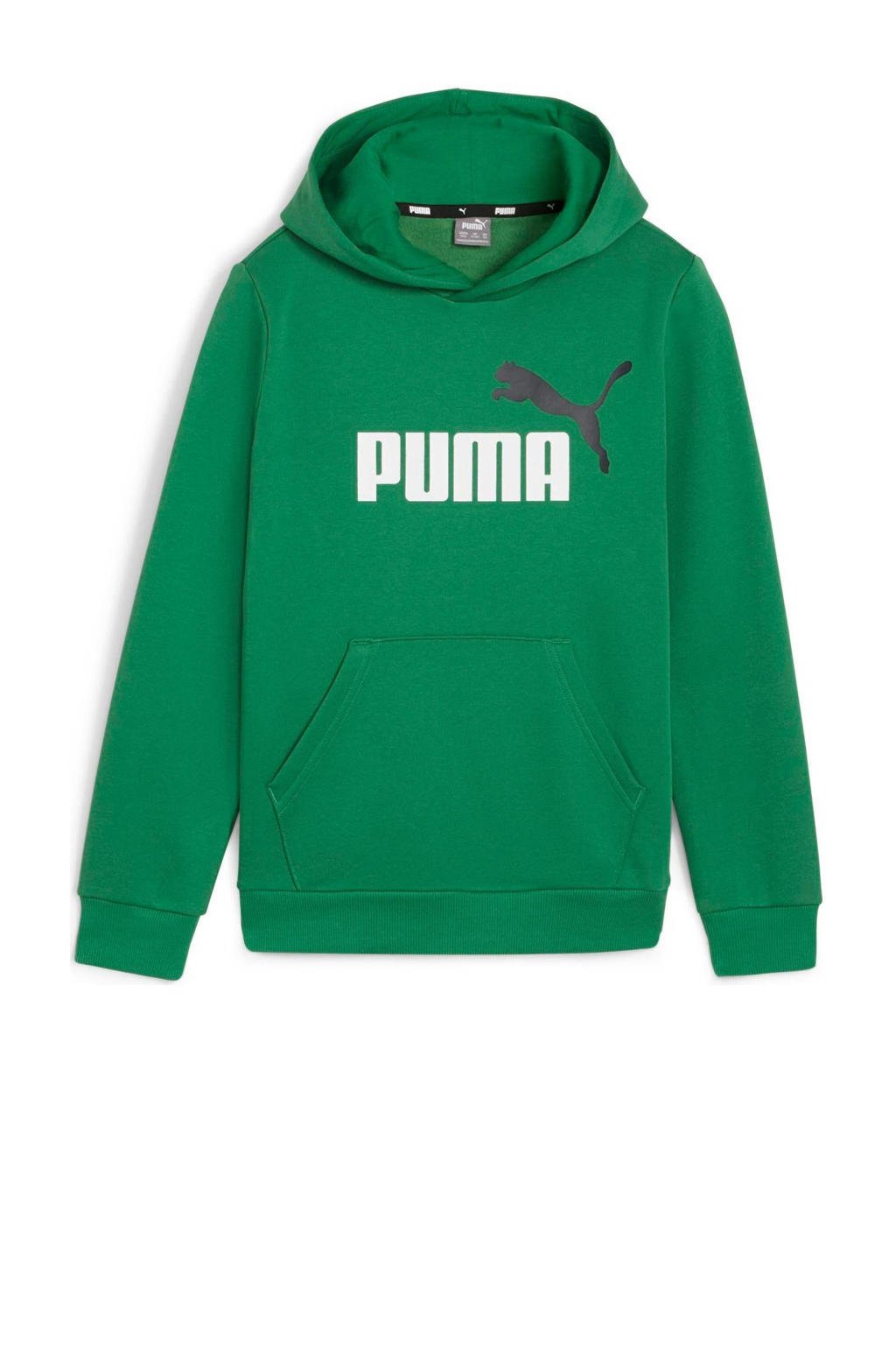 Groene jongens Puma hoodie van sweat materiaal met logo dessin, lange mouwen en capuchon