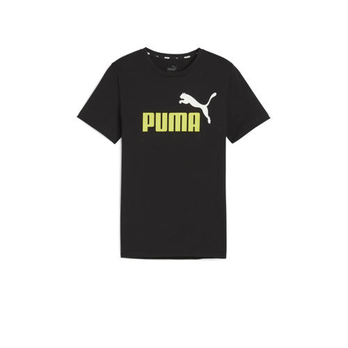 Puma T-shirt zwart/geel Jongens Katoen Ronde hals Logo