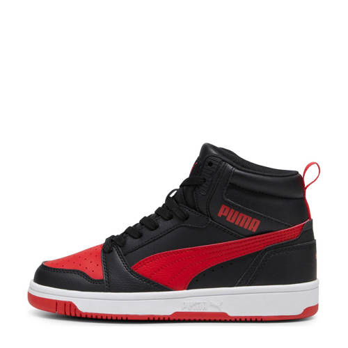 Puma Rebound V6 Mid sneakers zwart/rood Jongens/Meisjes Imitatieleer Meerkleurig