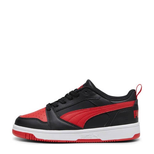 Puma Rebound V6 Lo sneakers zwart/rood Jongens/Meisjes Imitatieleer Meerkleurig