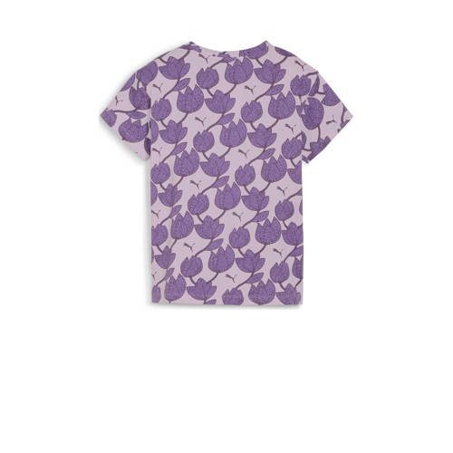 Puma T-shirt Essential+ met all over print lila paars Jongens Meisjes Katoen Ronde hals 128