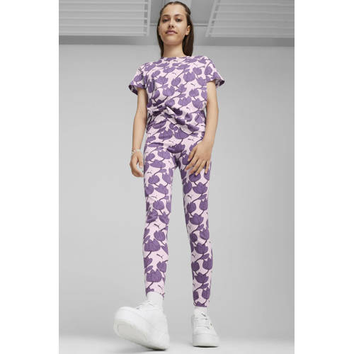 Puma T-shirt Essential+ met all over print lila paars Jongens Meisjes Katoen Ronde hals 128