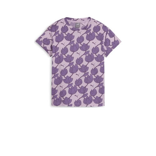 Puma T-shirt Essential+ met all over print lila/paars Jongens/Meisjes Katoen Ronde hals
