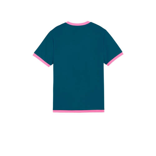 Puma junior voetbalshirt petrol roze Sport t-shirt Blauw Gerecycled polyester Ronde hals 128