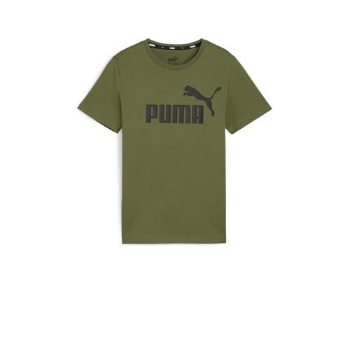 Puma T-shirt olijfgroen/zwart Jongens Katoen Ronde hals Logo