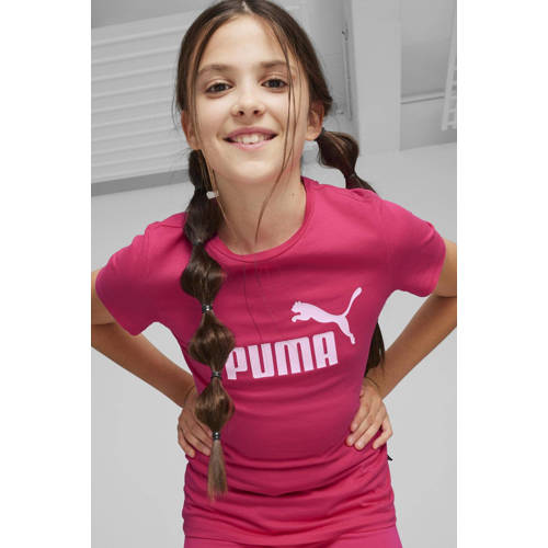 Puma T-shirt fuchsia Roze Meisjes Katoen Ronde hals Logo 110