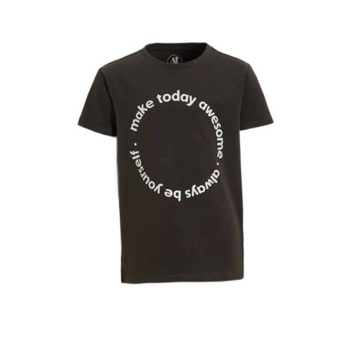 anytime T-shirt met tekstopdruk donkergrijs Jongens Katoen Ronde hals Tekst