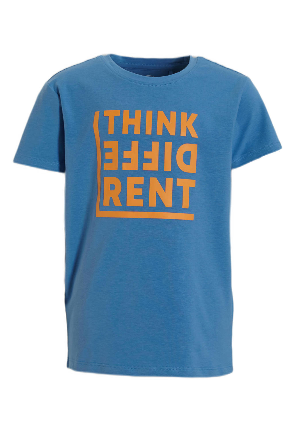 Blauwe jongens anytime T-shirt van katoen met tekst print, korte mouwen en ronde hals