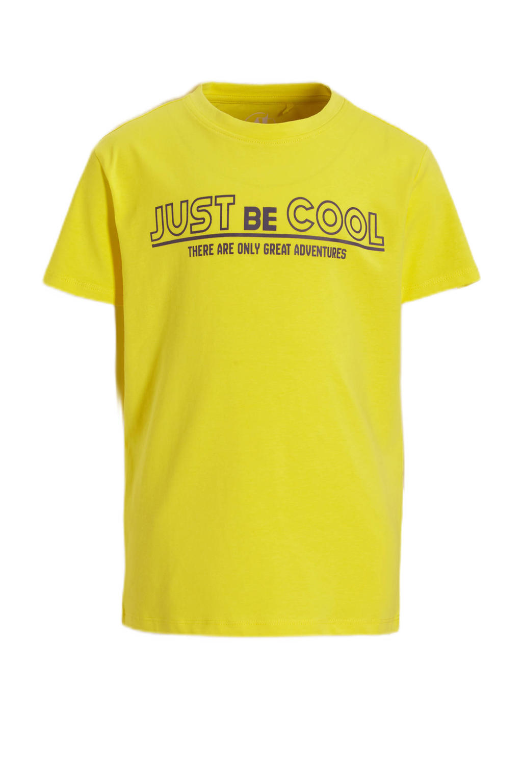 Gele jongens anytime T-shirt van katoen met tekst print, korte mouwen en ronde hals