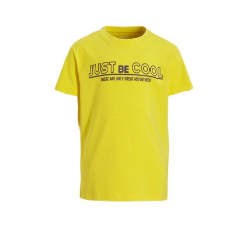 anytime T-shirt met tekstopdruk geel Jongens Katoen Ronde hals Tekst