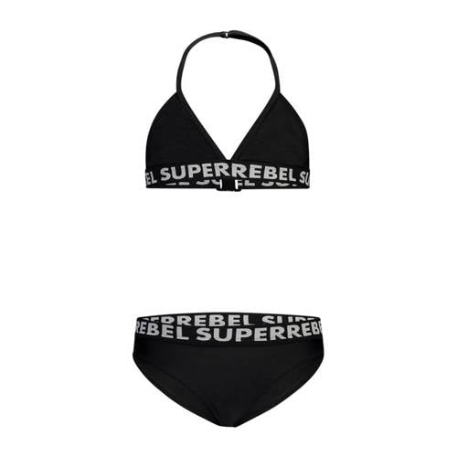 SuperRebel triangel bikini Isla zwart Meisjes Gerecycled polyester Effen