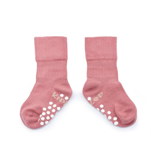 KipKep Blijf-Sokjes met anti-slip nopjes 18-24 mnd Dusty Clay Sokken Roze Jongens/Meisjes Katoen