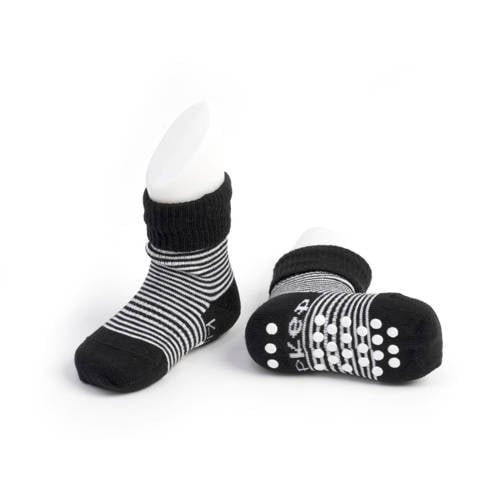 KipKep Blijf-Sokjes met anti-slip nopjes 18-24 mnd Black Stripes Sokken Zwart Katoen