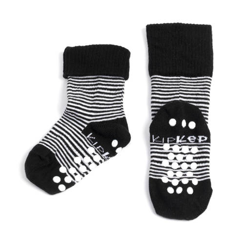 KipKep Blijf-Sokjes met anti-slip nopjes 18-24 mnd Black Stripes Sokken Zwart Jongens Meisjes Katoen