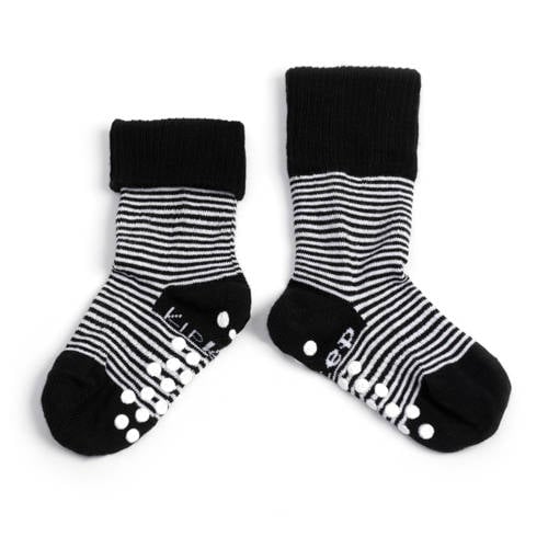 KipKep Blijf-Sokjes met anti-slip nopjes 18-24 mnd Black Stripes Sokken Zwart Jongens/Meisjes Katoen