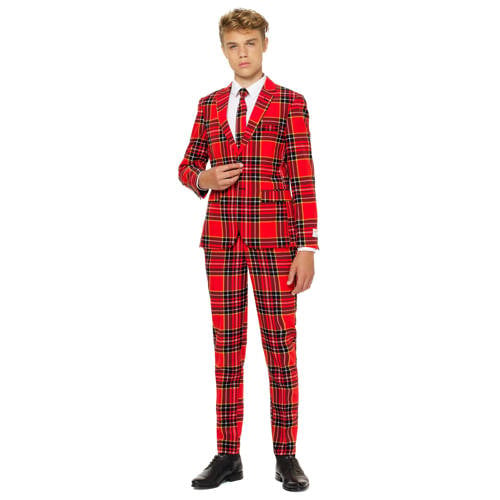 OppoSuits geruit kostuum The Lumberjack rood Jongens Polyester Reverskraag 98 104