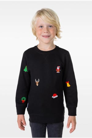 sweater X-Mas Icons met all over print zwart/meerkleurig