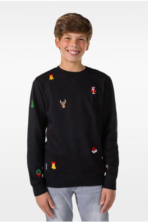 sweater Xas Icons met all over print zwart/meerkleurig