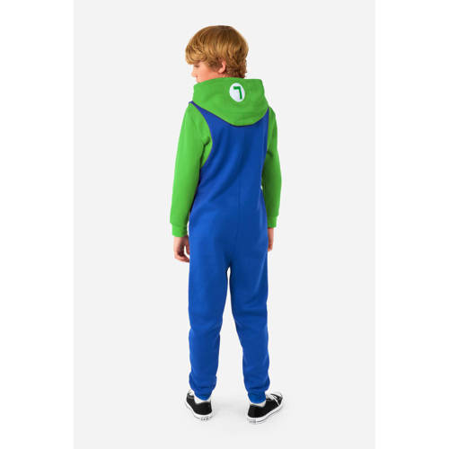 OppoSuits onesie Luigi blauw groen Jongens Polyester Capuchon All over print 122 128