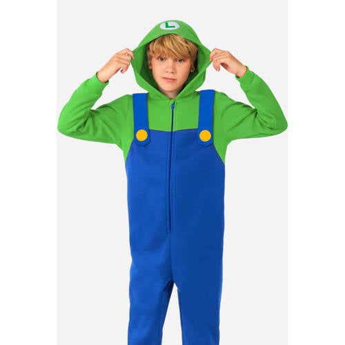 OppoSuits onesie Luigi blauw groen Jongens Polyester Capuchon All over print 98 104