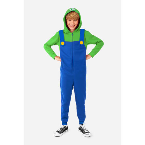 OppoSuits onesie Luigi blauw/groen Jongens Polyester Capuchon All over print - maat 146/152 afbeelding