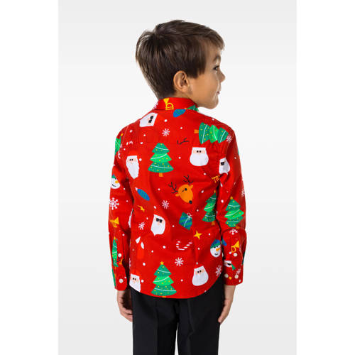 OppoSuits overhemd Festivity met all over print rood multicolor Jongens Stretchkatoen Klassieke kraag 122 128