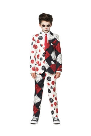 kostuum Halloween Clown Vintage wit/zwart/rood