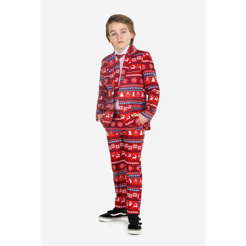 Suitmeister kostuum Nordic Pixel Red met all over print rood/multicolor Jongens Polyester Reverskraag - maat 98/116 afbeelding