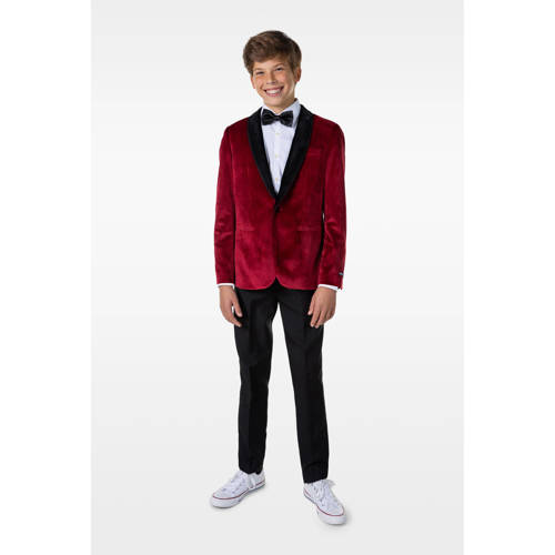 OppoSuits colbert Dinner Jacket rood zwart Jongens Velours Reverskraag 98 104
