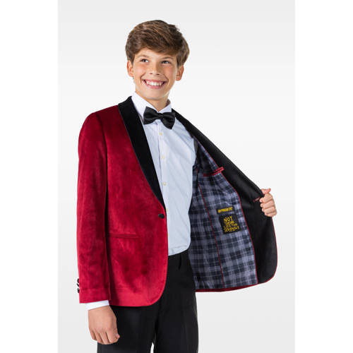 OppoSuits colbert Dinner Jacket rood zwart Jongens Velours Reverskraag 98 104