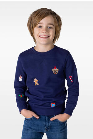 kerstsweater X-Mas Icons met all over print donkerblauw