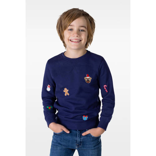 OppoSuits kerstsweater X-Mas Icons met all over print donkerblauw All over print - maat 98/104 afbeelding