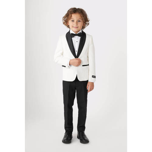 OppoSuits colbert Pearly White wit zwart Kostuum Jongens Polyester Reverskraag 98 104