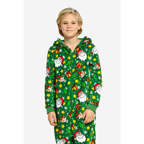 Suitmeister onesie Santa Elves met all over print groen Jongens Polyester Klassieke kraag - maat 98/116 afbeelding