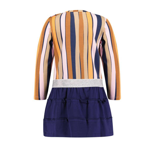 4PRESIDENT gestreepte jurk Harmony donkerblauw multicolor Meisjes Stretchkatoen Ronde hals 104