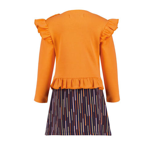 4PRESIDENT gestreepte jurk Heewon oranje multicolor Meisjes Polyester Ronde hals 104