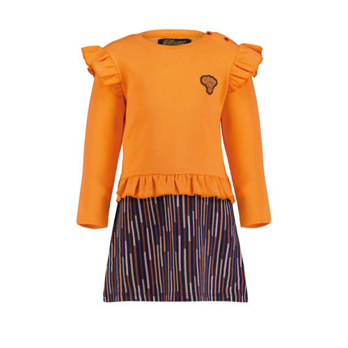 4PRESIDENT gestreepte jurk Heewon oranje/multicolor Meisjes Polyester Ronde hals - 104