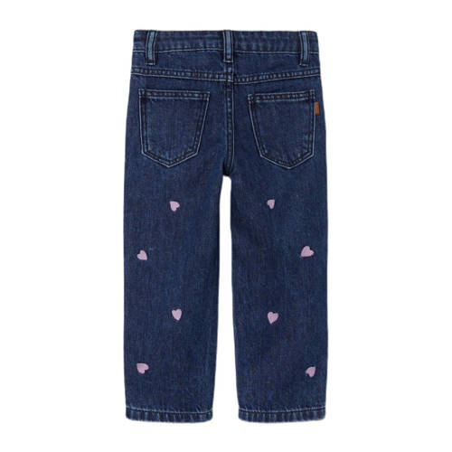 Name it MINI regular fit jeans NMFROSE met hartjes dark blue denim Blauw Meisjes Katoen 104