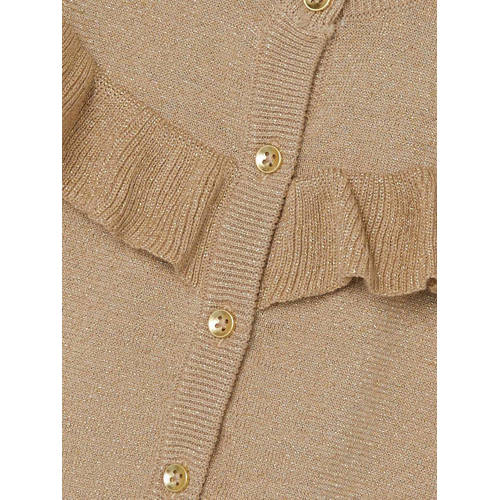 Name it MINI fijngebreid vest NMFRESINE met ruches lichtbruin Meisjes Katoen (duurzaam) Ronde hals 86