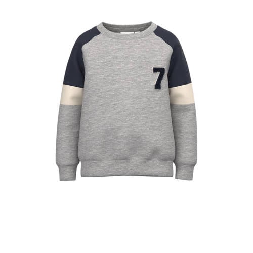 NAME IT MINI sweater NMMROY grijs melange/donkerblauw/wit Meerkleurig 