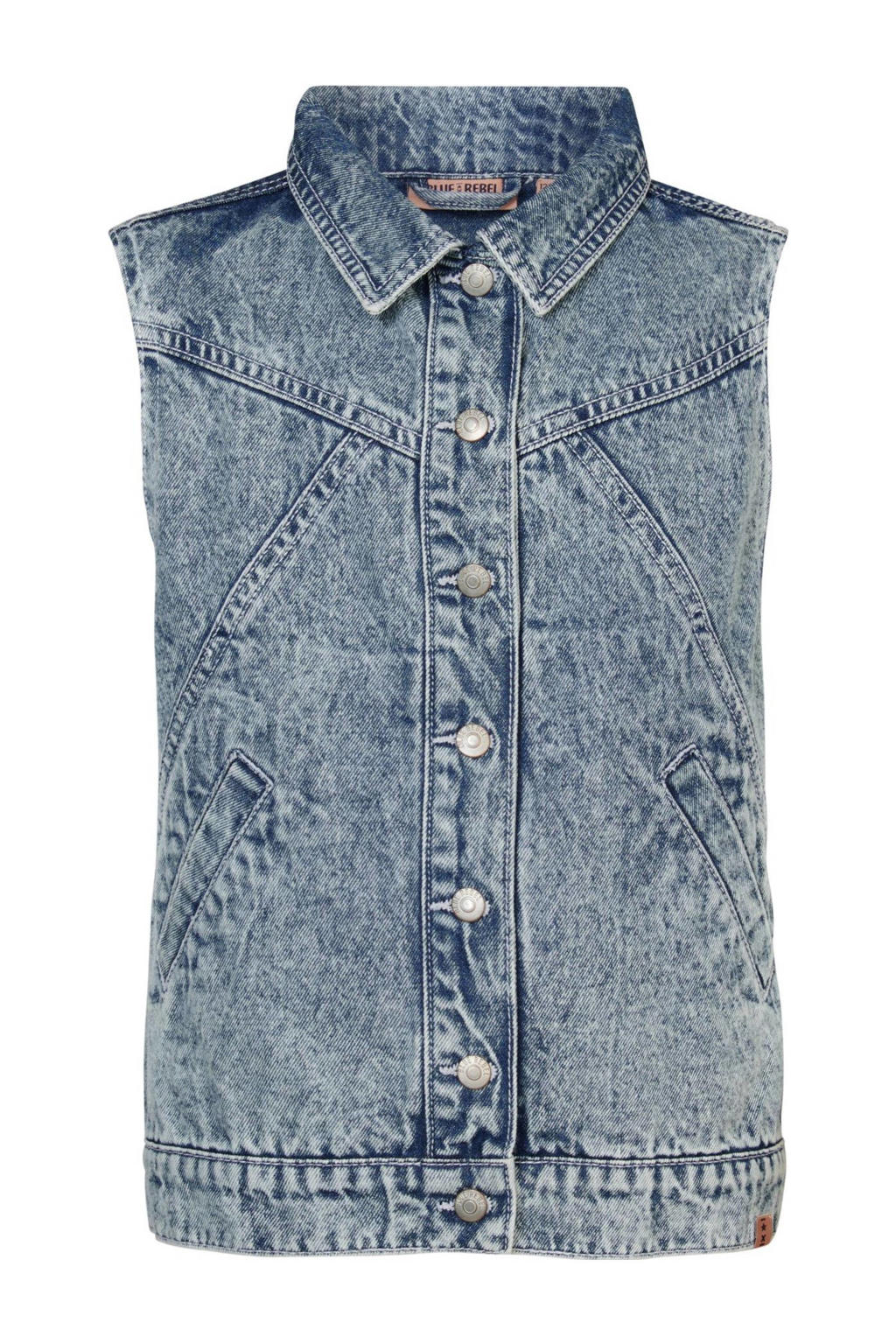 Blauwe meisjes Blue Rebel gilet Isabel van denim met drukknoopsluiting en effen