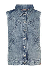 thumbnail: Blauwe meisjes Blue Rebel gilet Isabel van denim met drukknoopsluiting en effen