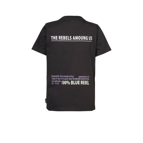 Blue Rebel T-shirt Jeremy met tekst zwart Jongens Katoen Ronde hals Tekst 110 116