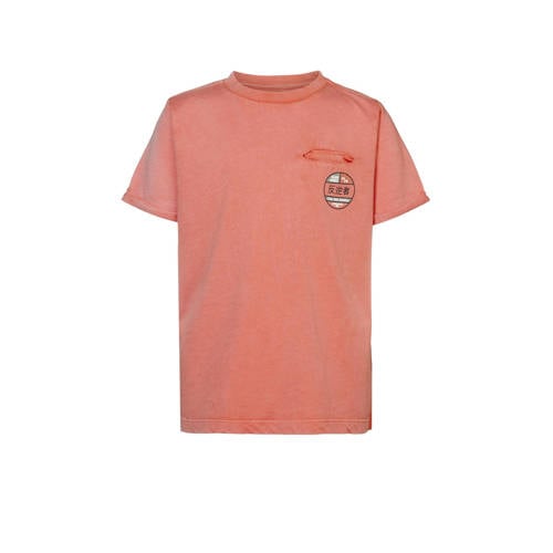 Blue Rebel T-shirt Jeffry met printopdruk oranje Jongens Katoen Ronde hals 98 104