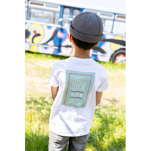 Blue Rebel T-shirt Jovanni met tekst wit Jongens Katoen Ronde hals Tekst 98 104