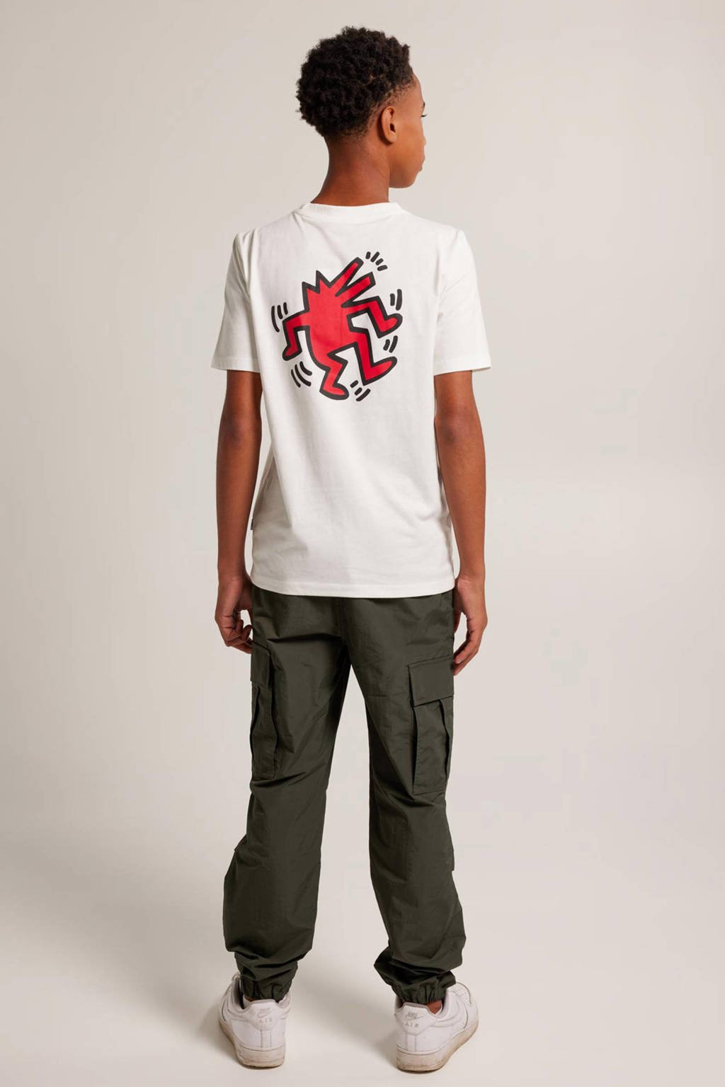 T-shirt Emery JR met backprint wit/rood